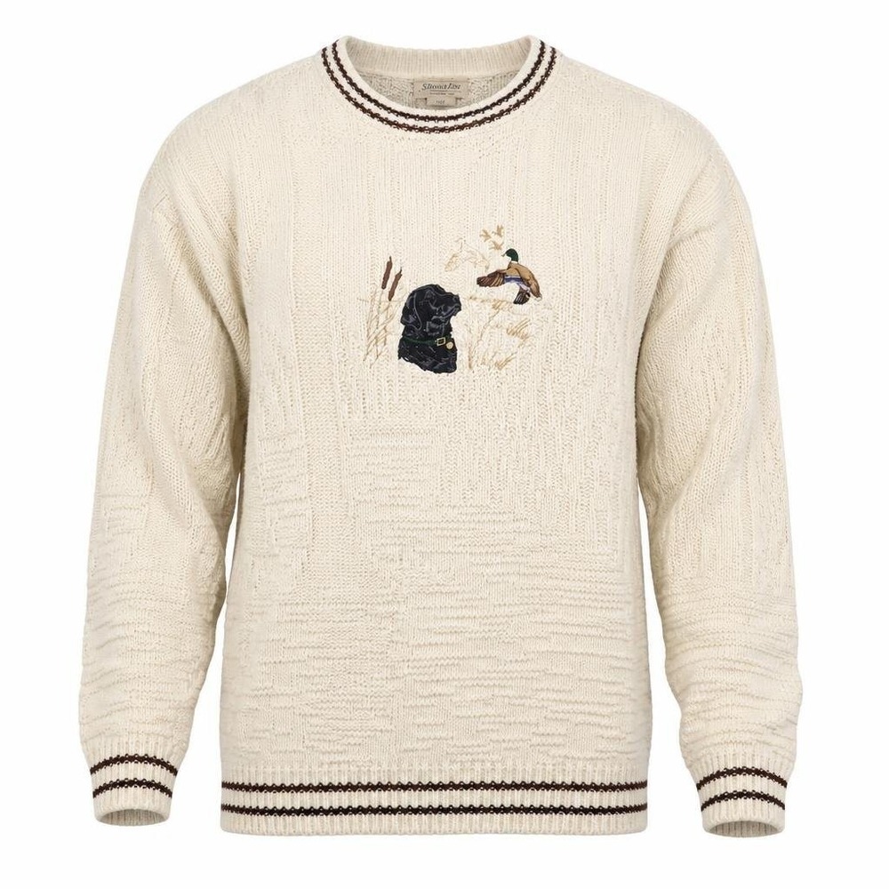 Vintage St. Johns Bay Sweater Mens XLT Beige Hunting Dog Duck Lab Grandpa 80s